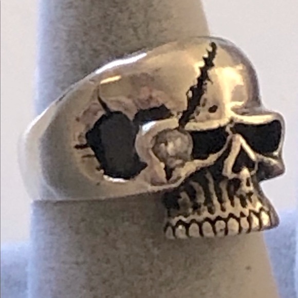 925 Silver biker pirate sugar skull ring cz stone - Picture 3 of 5